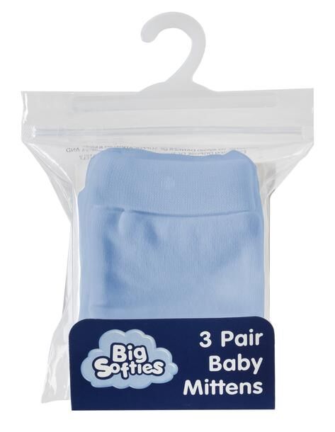 Big Softies Cotton Mittens 3 Pack Blue