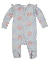 Flower Print Zip Onesie - Grey Marle