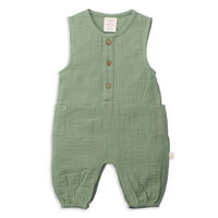 TTS23-5B Linen Crinkle Playsuit Basil