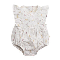 TTS23-4C Linen Ruffle Romper Spring Floral 